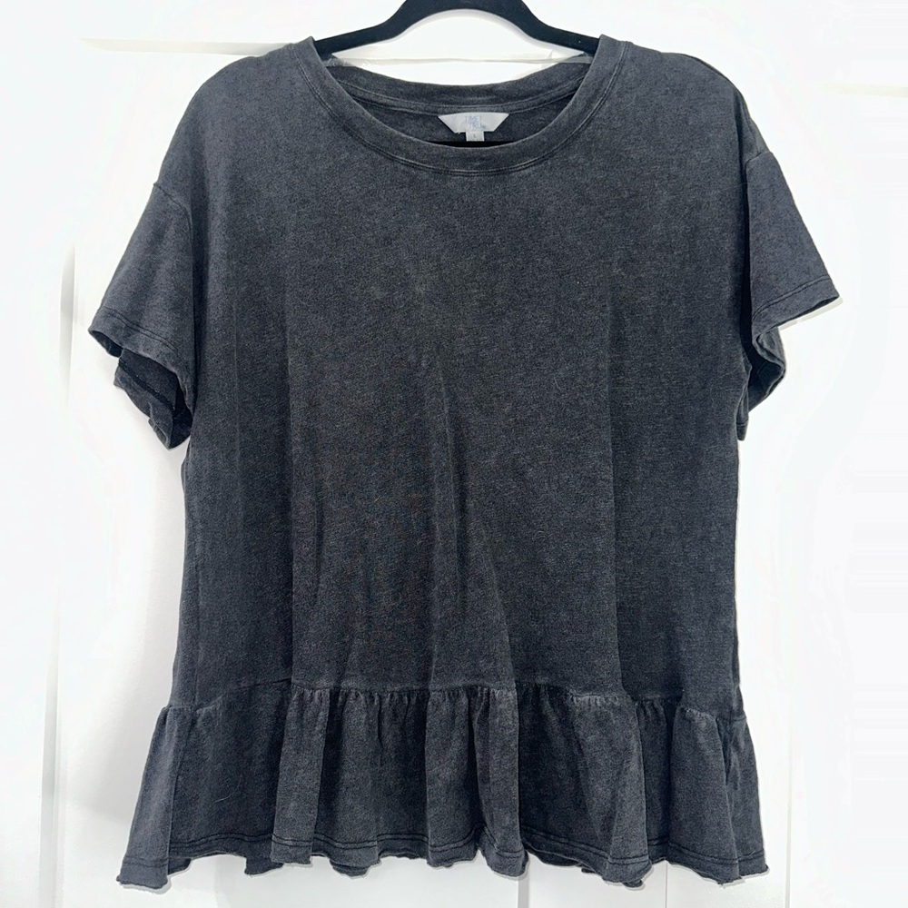 Short Sleeve Charcoal Peplum Top